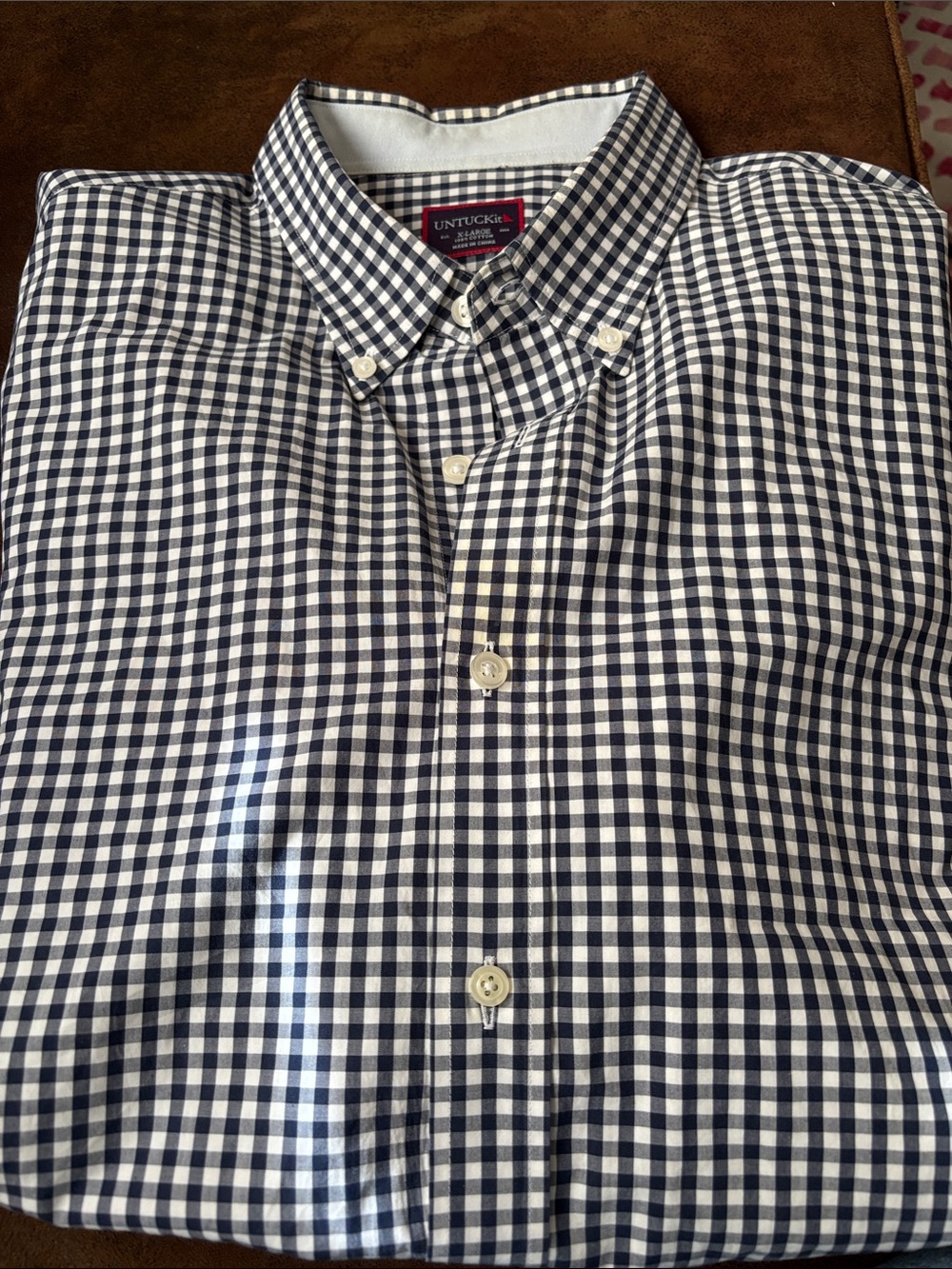 UNTUCKit Navy and White Gingham Button-Down Shirt